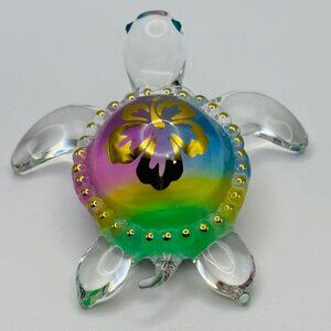 Sea Turtle Glass Figurine | Rainbow Hawaiian Coastal Decor Collectible